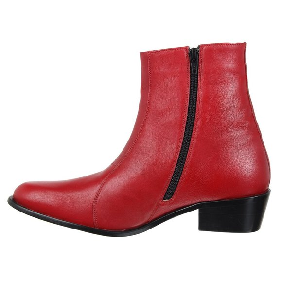 LIBERTYZENO Men's Leather High Ankle Zipper Retro Red Boots - Picture 3 of 7